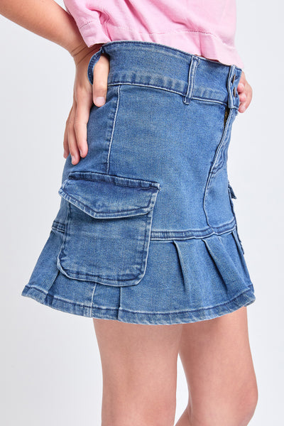 Girls Cargo Pleated Denim Mini Skirt, Pack of 12