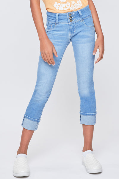 Girls Basic 3 Button Wide Cuff Skinny Jean