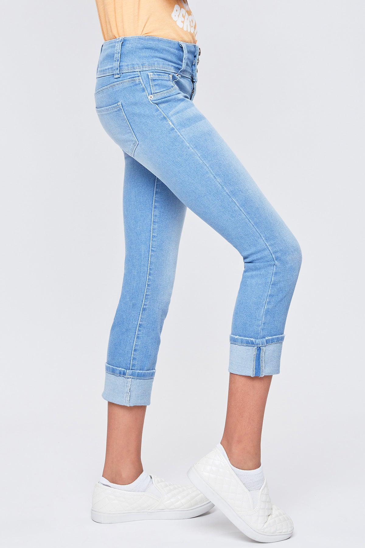 Girls Basic 3 Button Wide Cuff Skinny Jean