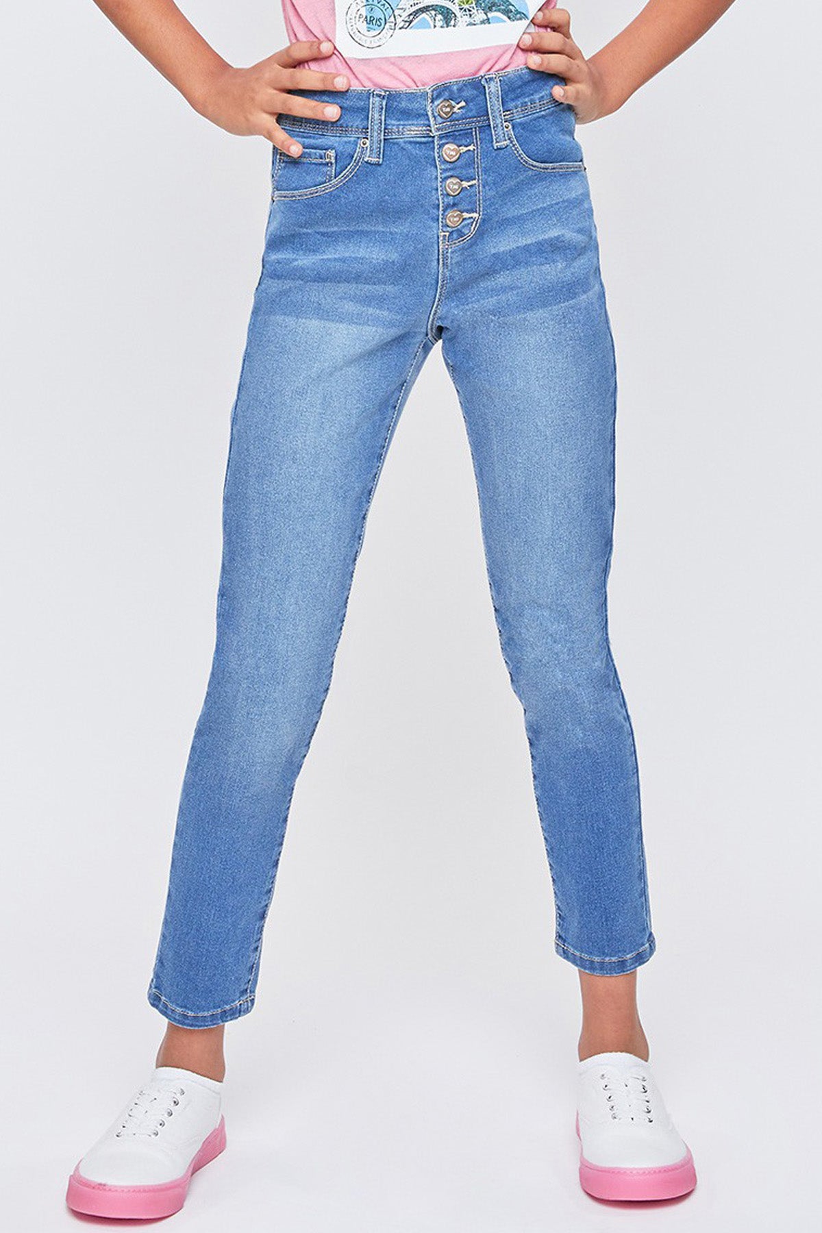 Girls Exposed Buttons High Rise Skinny Jean, Pack of 12