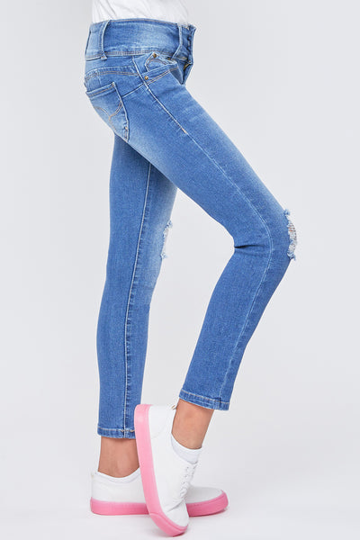 Girls WannaBettaFit 3-Button Skinny Jeans With Recycled Fiber, Pack of 12