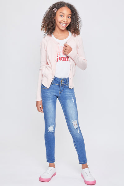 Girls WannaBettaFit 3-Button Skinny Jeans With Recycled Fiber, Pack of 12