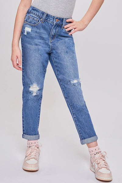 Girls Taylor Relax Fit Elastic Back Roll Cuff Jeans, Pack Of 12