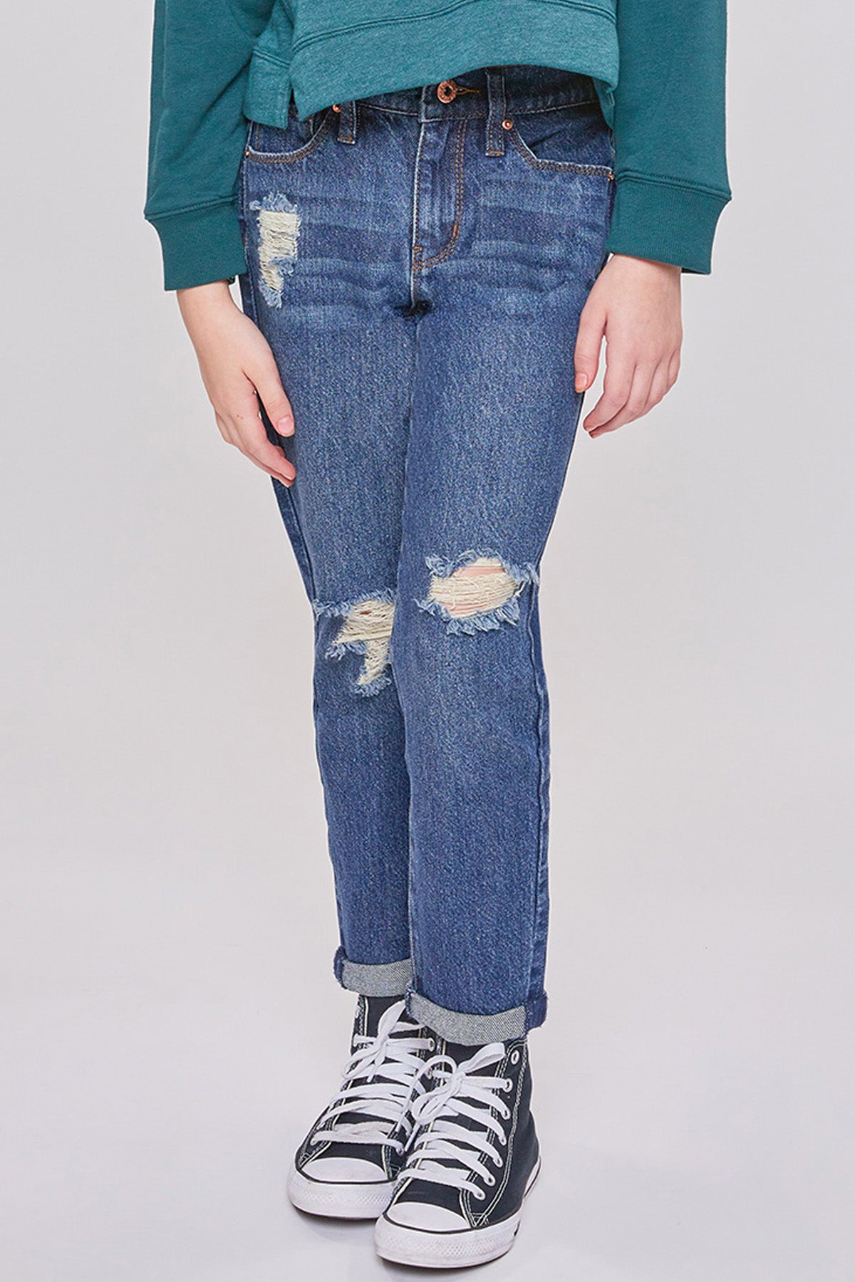 Girls Taylor Relax Fit Elastic Back Roll Cuff Jeans, Pack Of 12