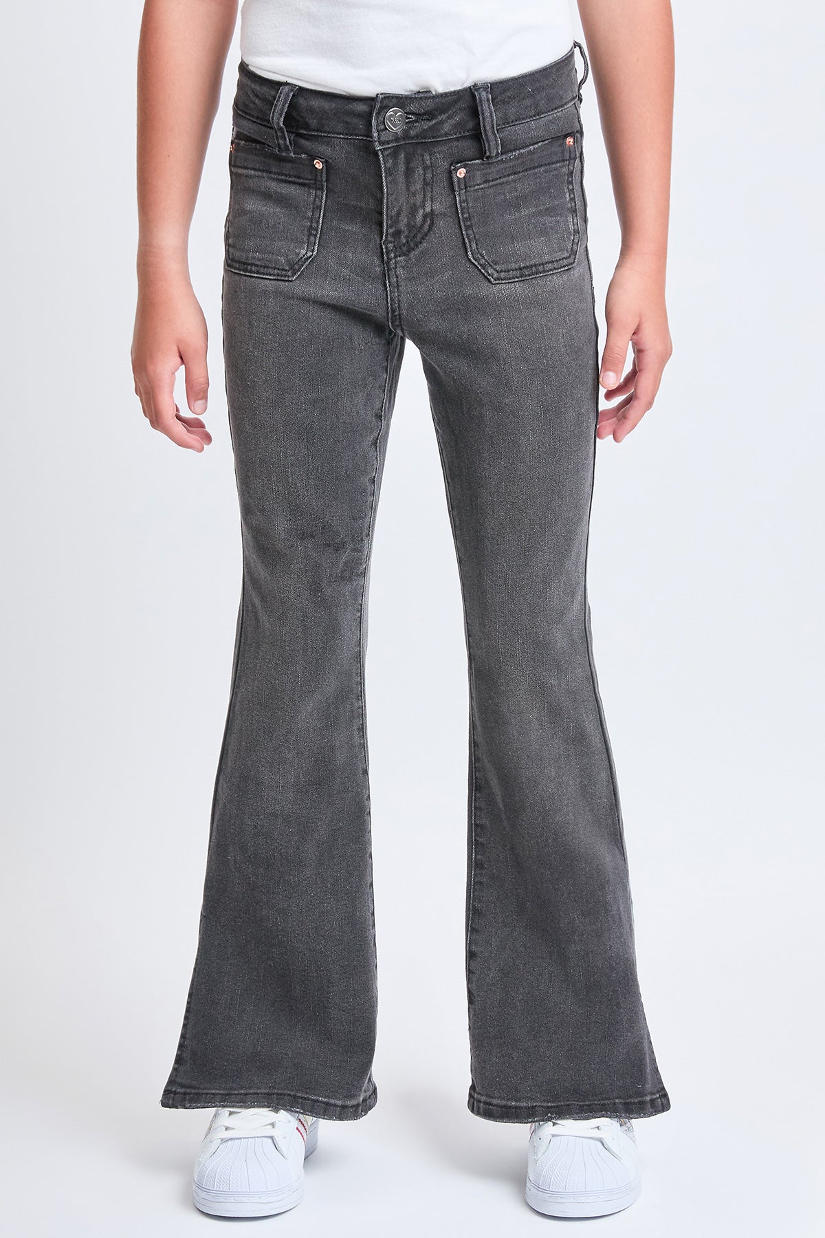 Girls Flare Front Patch Pocket Side Slit Hem Jeans , Pack of 12