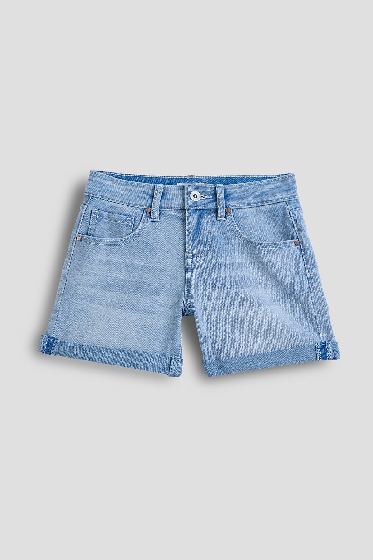 Girls Basic 5 Pocket Denim Short with Cuff, Pack of 12