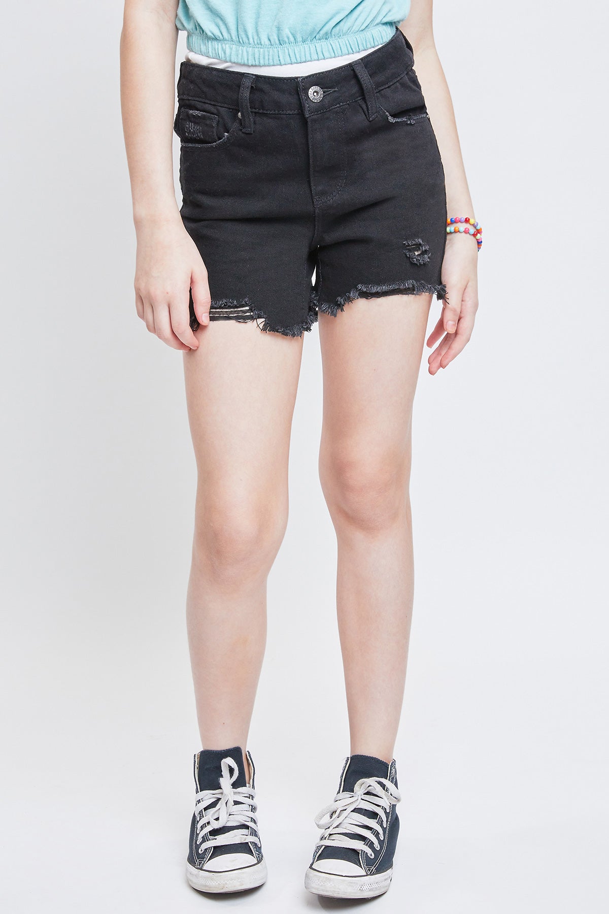 Girls 1 Button Hybrid Denim Fray Hem Shorts 12 Pack