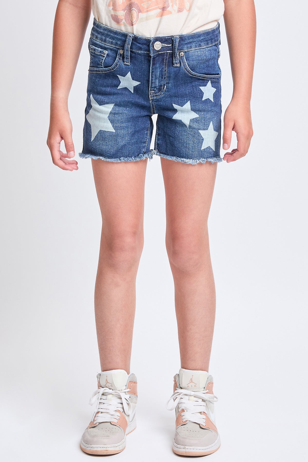 Girls Star Print Fray Hem Shorts, Pack of 12