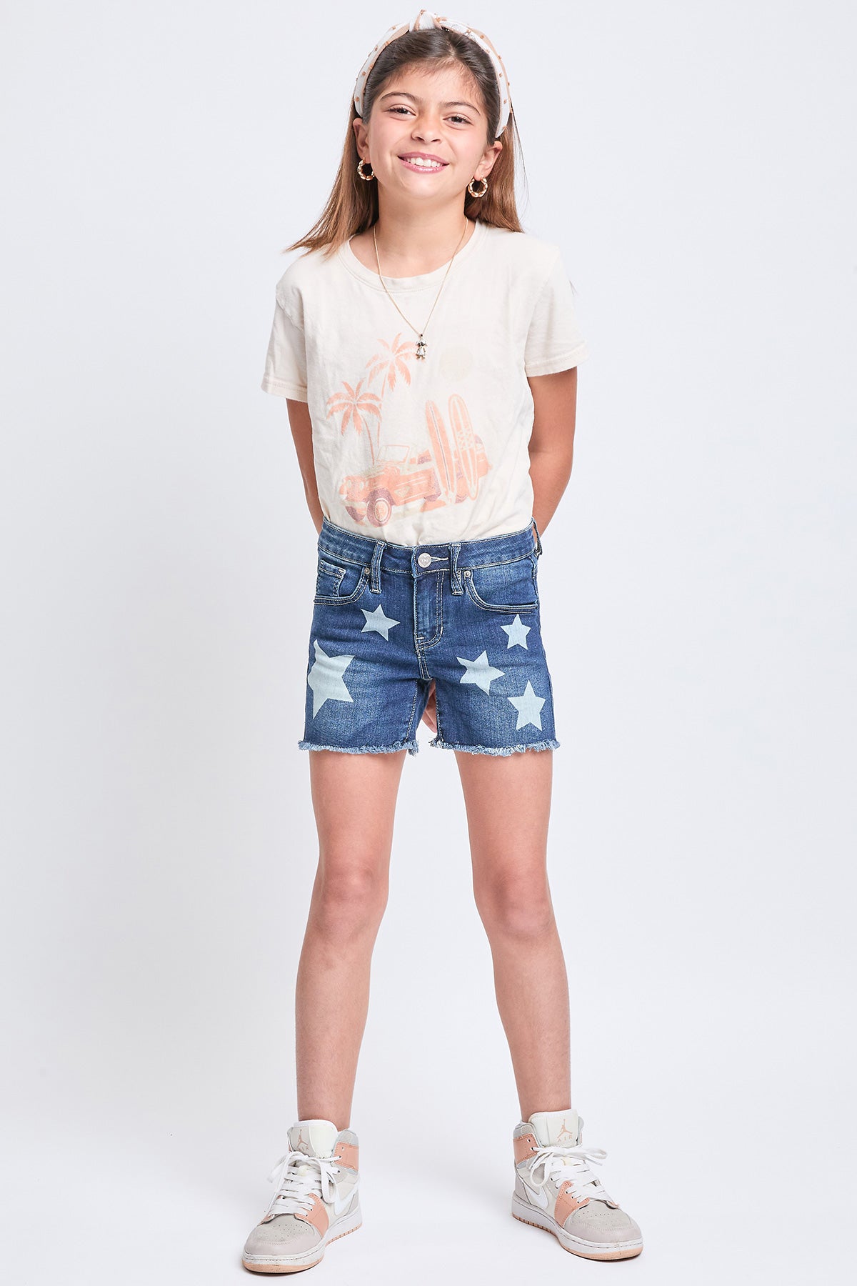 Girls Star Print Fray Hem Shorts, Pack of 12