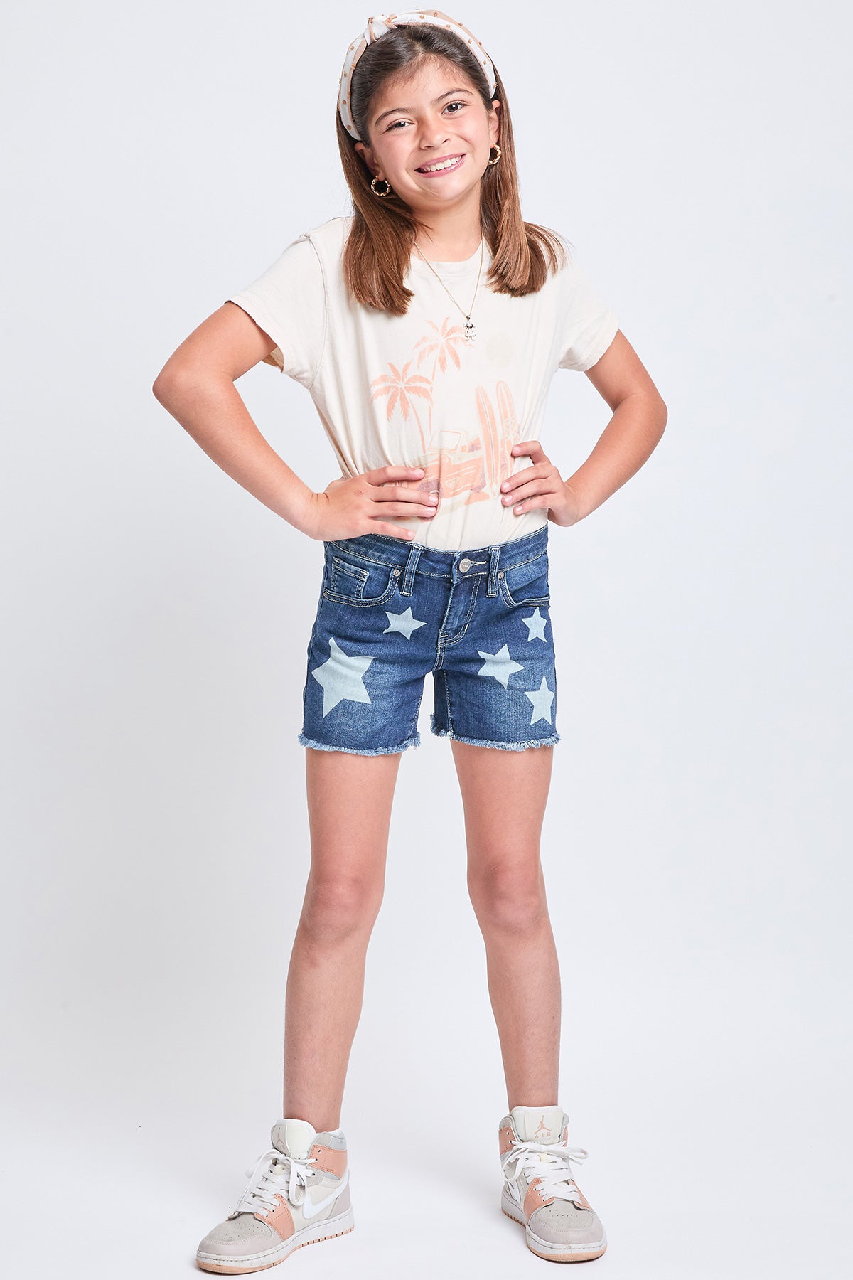 Girls Star Print Fray Hem Shorts, Pack of 12