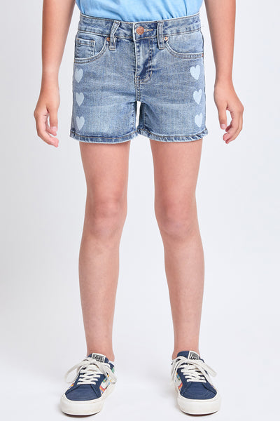 Girls White Heart Print Clean Hem Shorts, Pack of 12