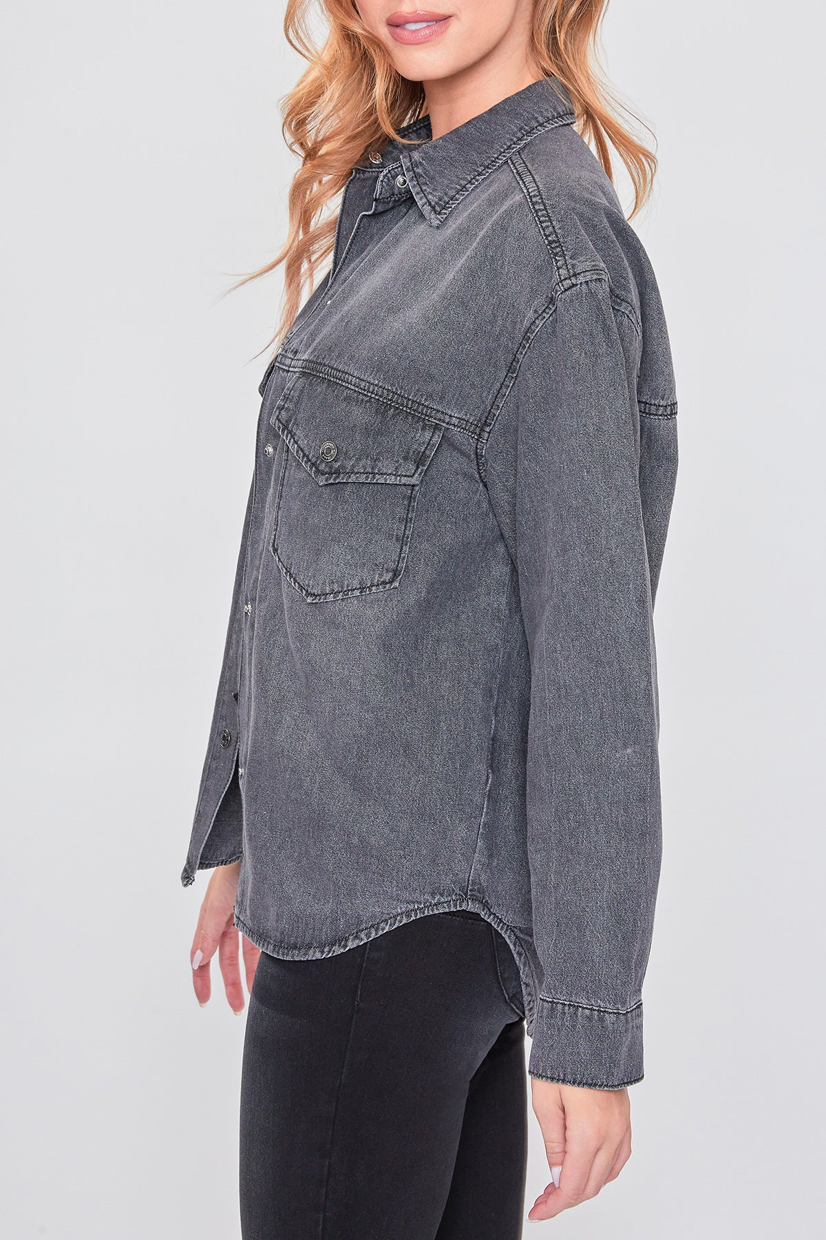 Long Sleeve Denim Oversized Shacket, Pack of 6