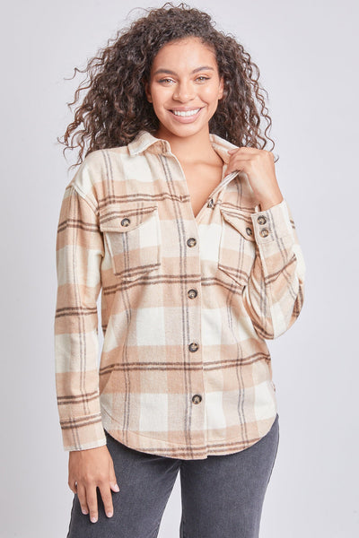 Junior Oversized Plaid Flannel Shacket, pack of 6