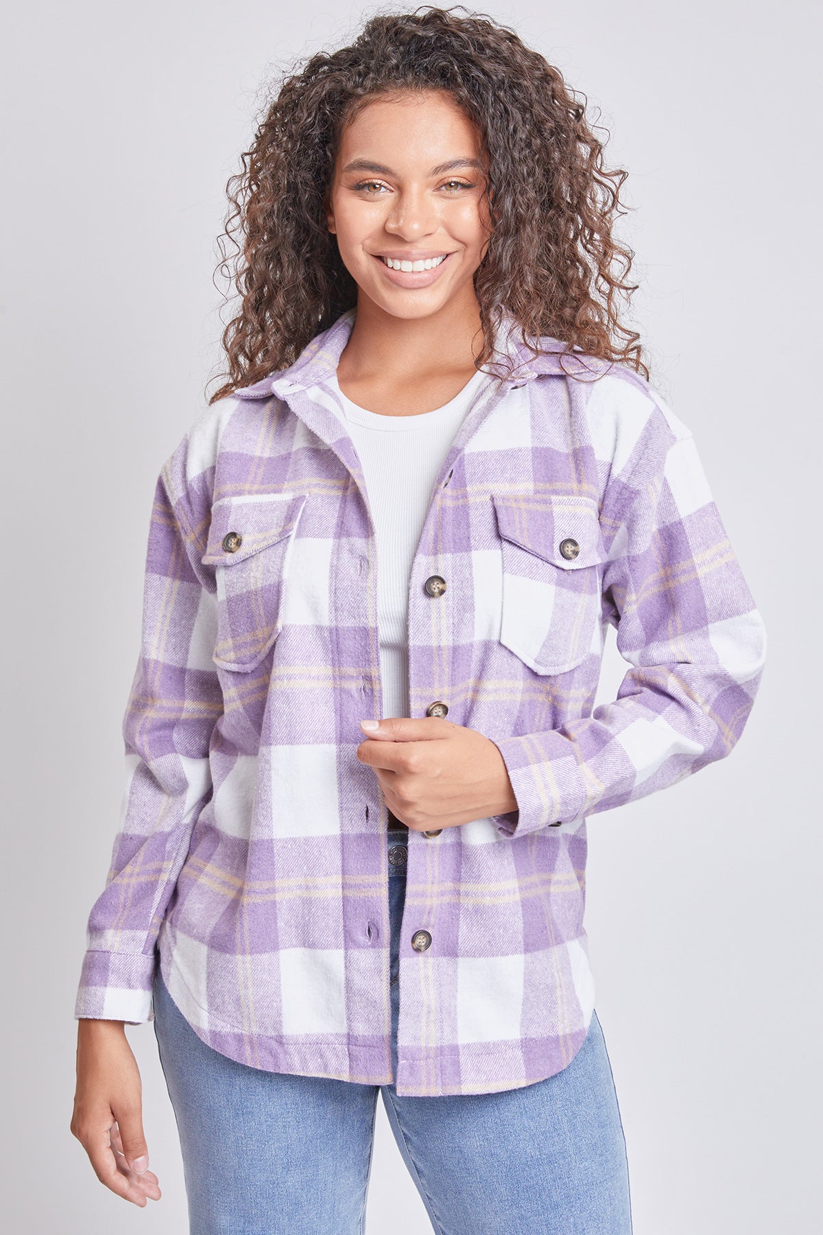 Junior Oversized Plaid Flannel Shacket, pack of 6