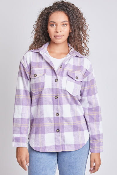 Junior Oversized Plaid Flannel Shacket, pack of 6