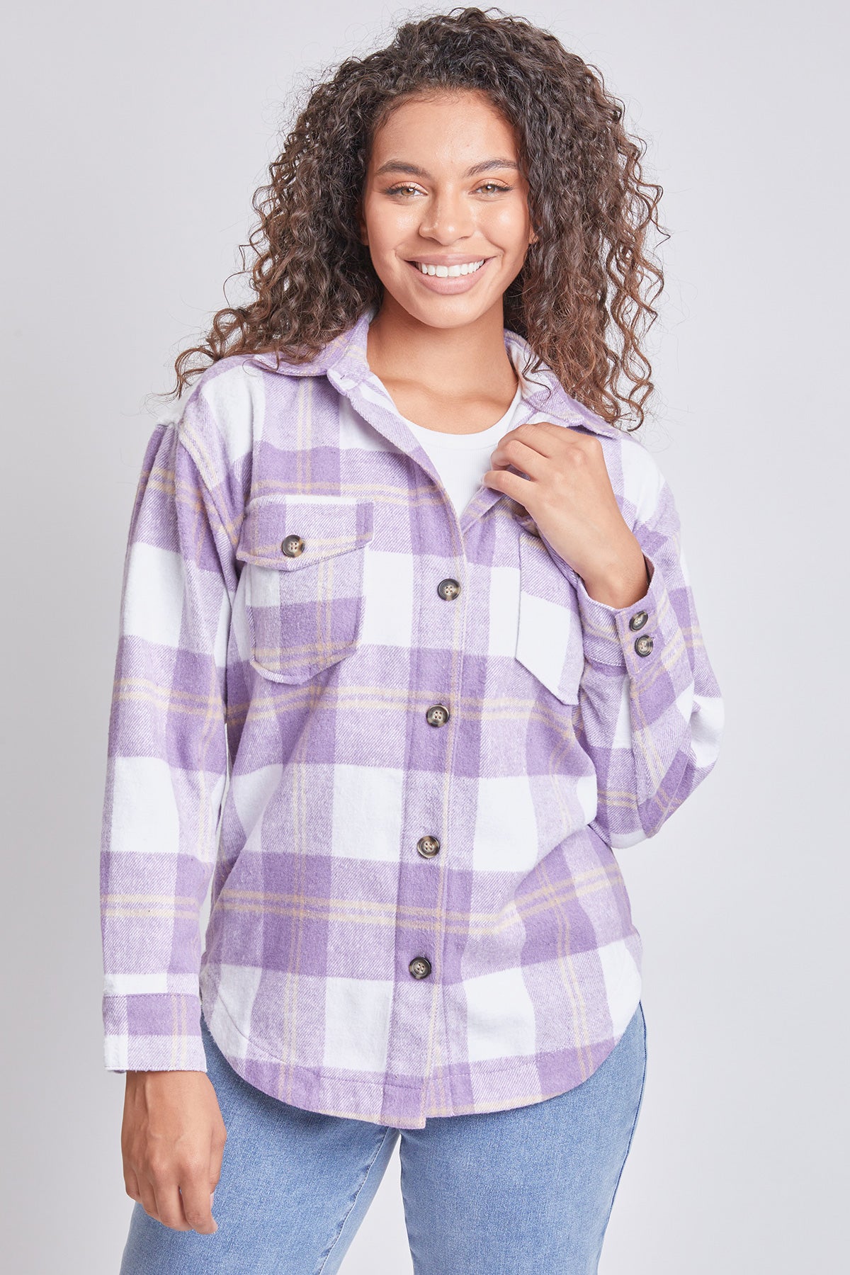 Junior Oversized Plaid Flannel Shacket, pack of 6