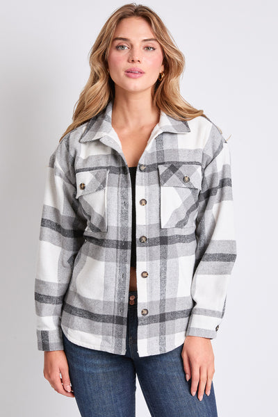 Oversized Plaid Flannel Shacket W/Sherpa Lining, Pack of 6