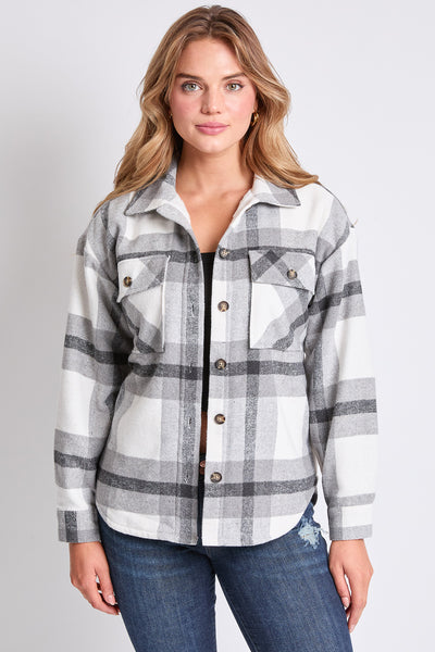 Oversized Plaid Flannel Shacket W/Sherpa Lining, Pack of 6