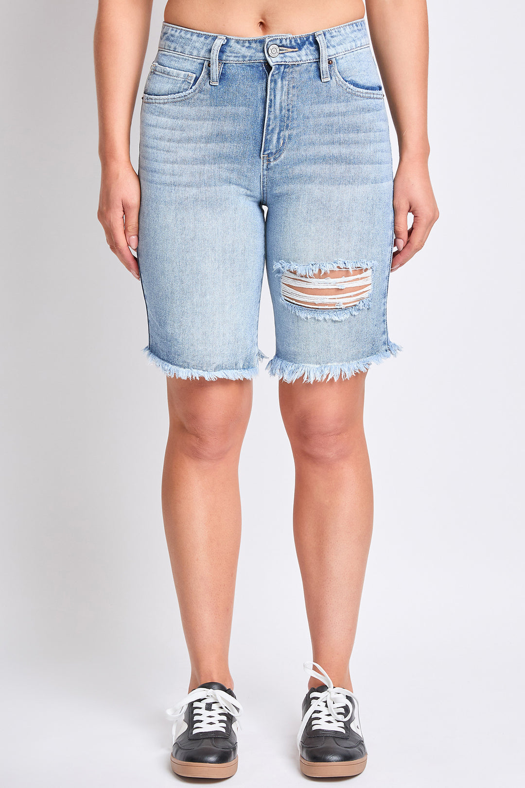High Rise Frayed Hem Rigid Boyfriend Denim Shorts , Pack Of