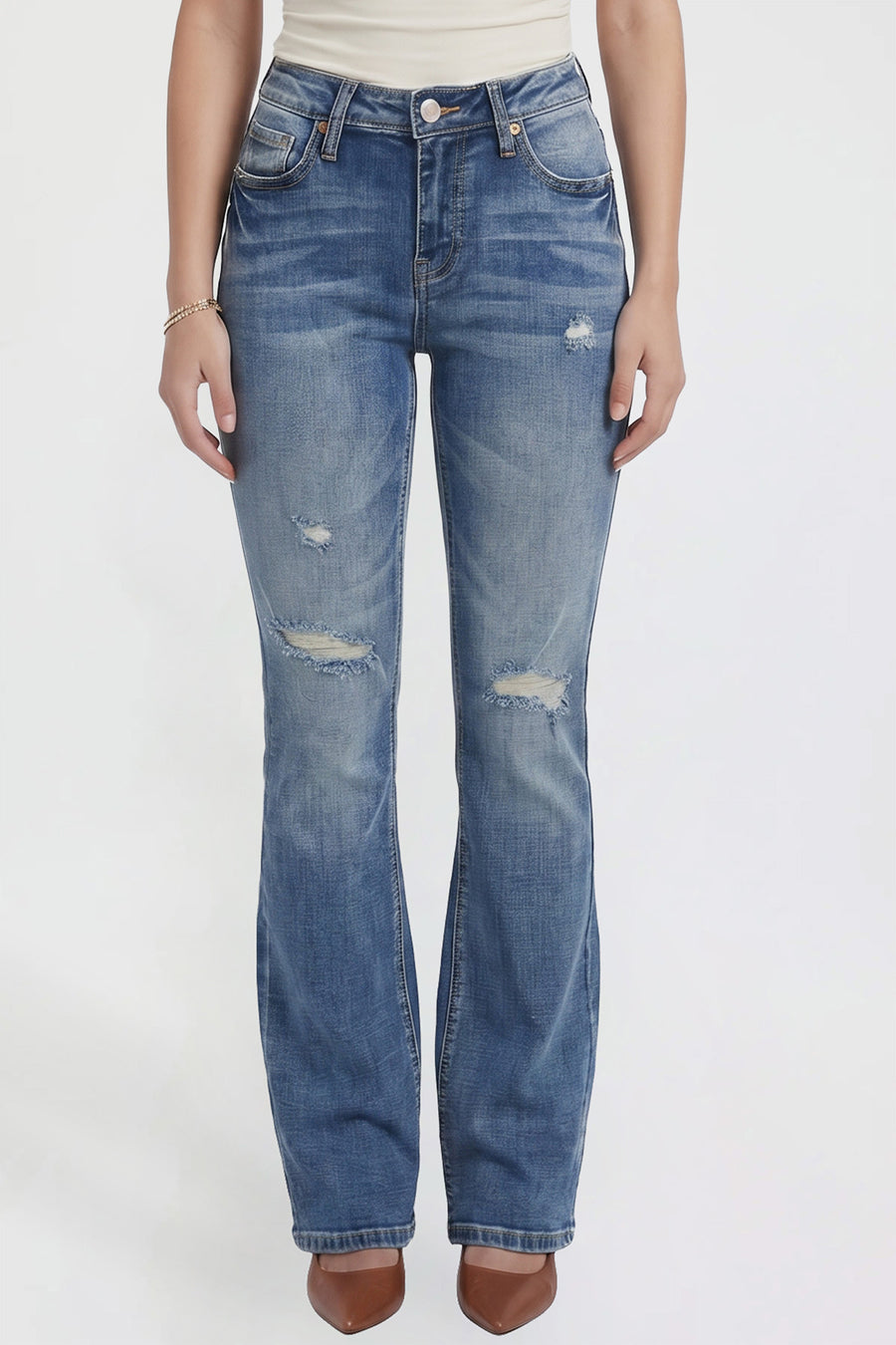 Junior Mid Rise Bootcut Jeans with Cross Hatch Detail, Pack of 12