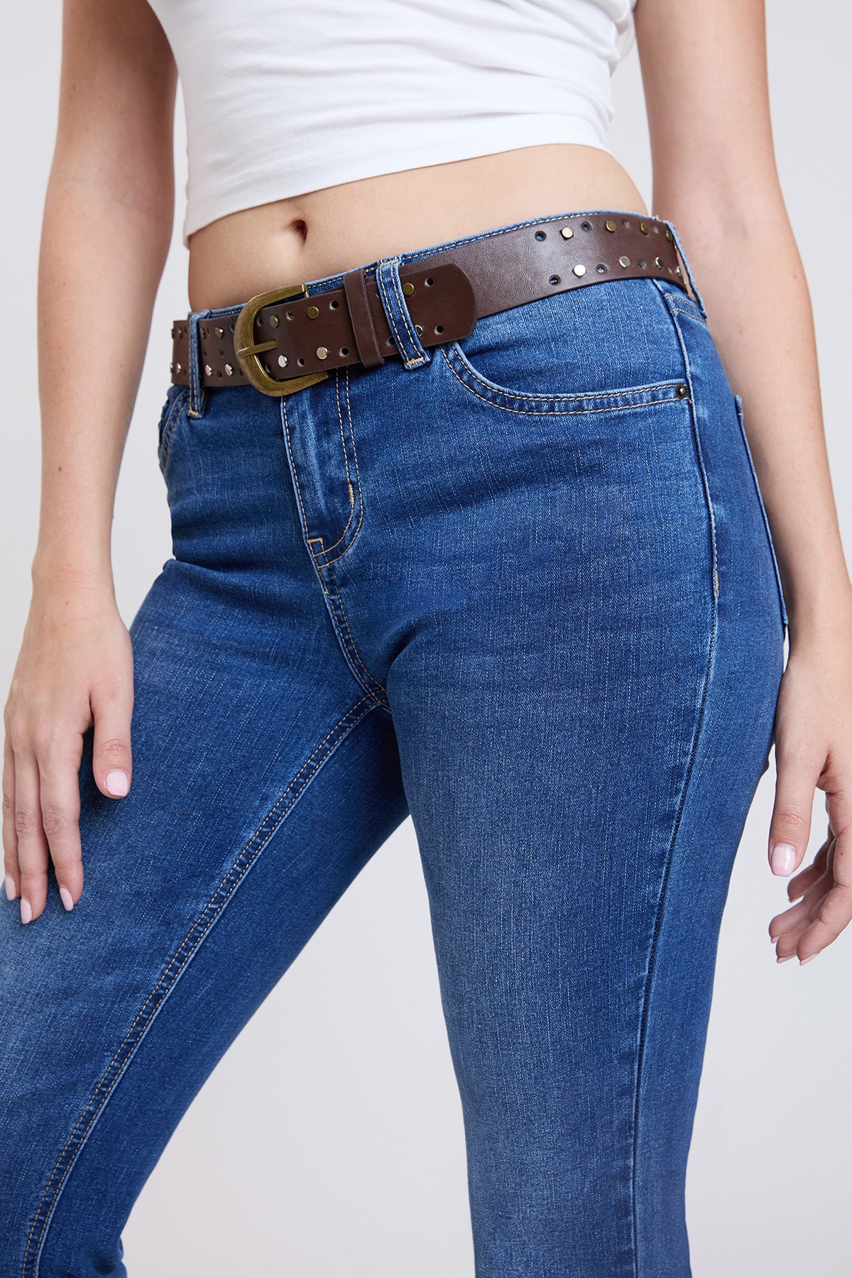 Mid Rise Belted Bootcut Jeans- Brown Belt, Pack of 12