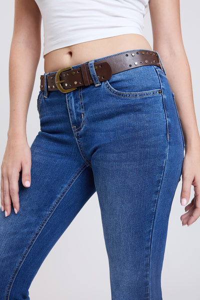 Mid Rise Belted Bootcut Jeans- Brown Belt, Pack of 12