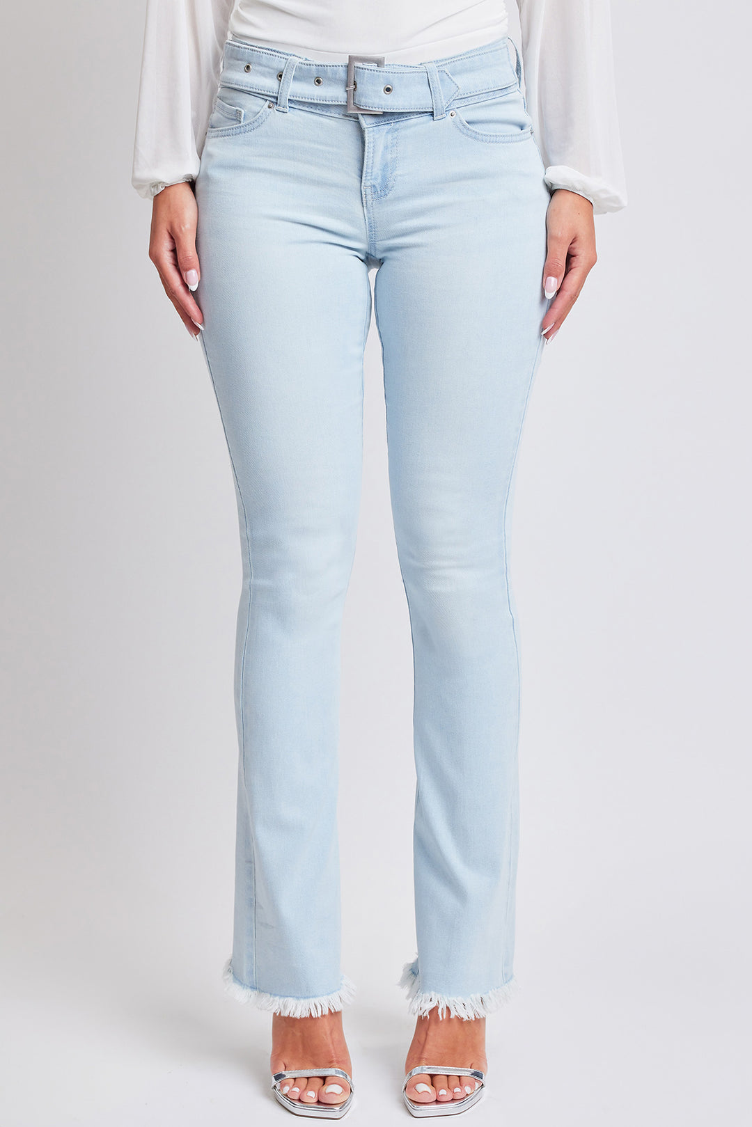 Flare Low Rise Denim Jeans With Belt Buckle Feature, Pack of