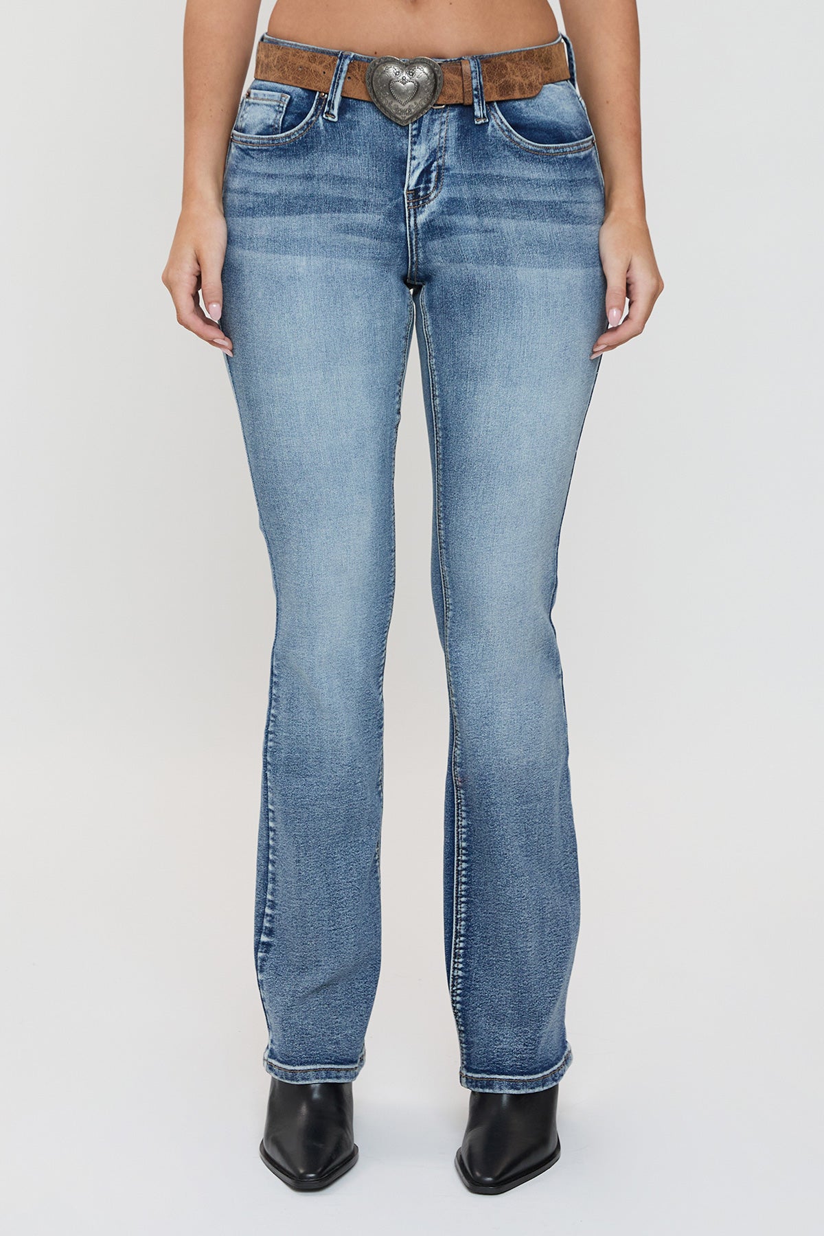 Junior Jessie Mid Rise Premium Denim Belted Bootcut Jeans, Pack of 12