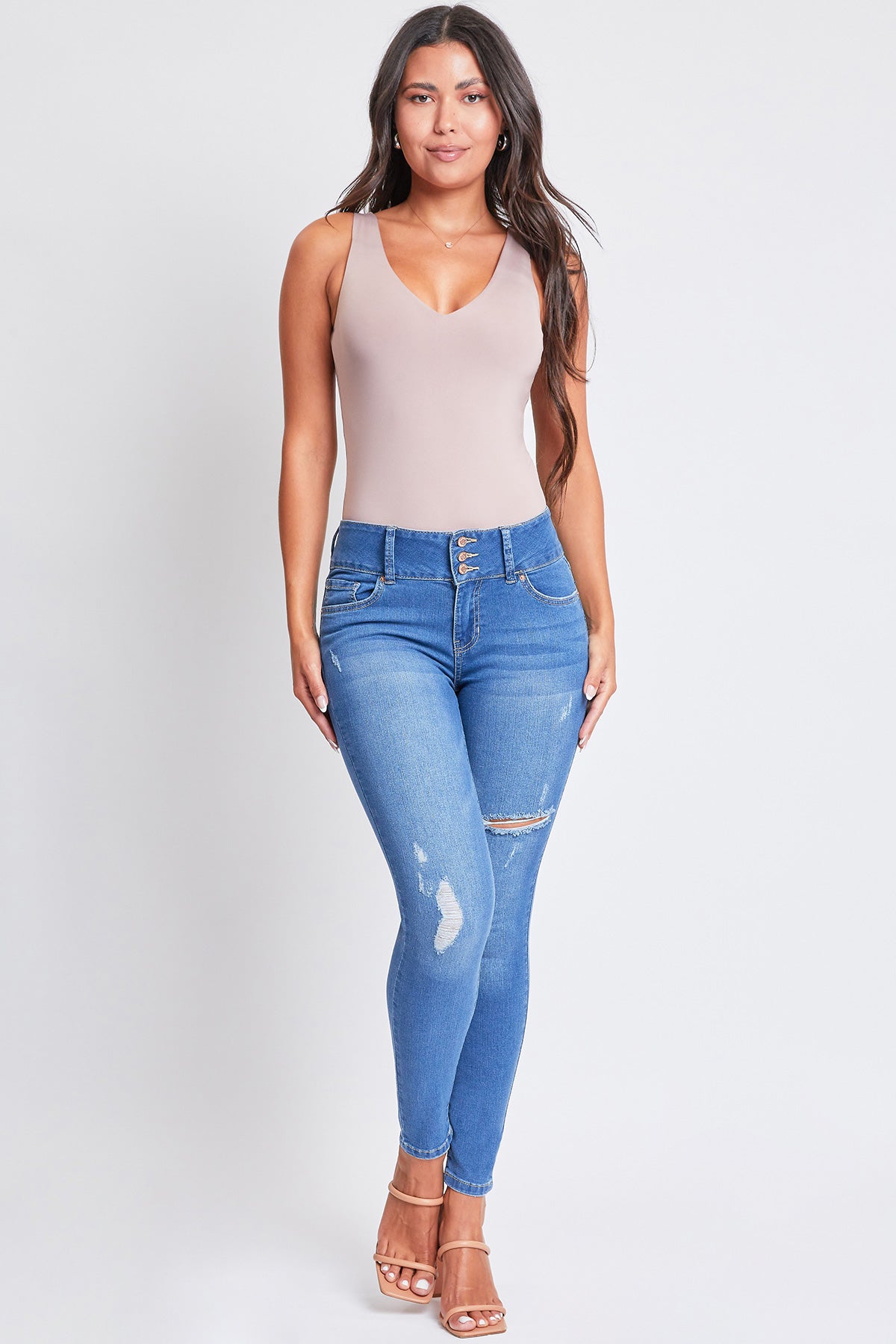High Rise 3 Button Skinny Jean Made With Recycled Fibers, Pack Of 12