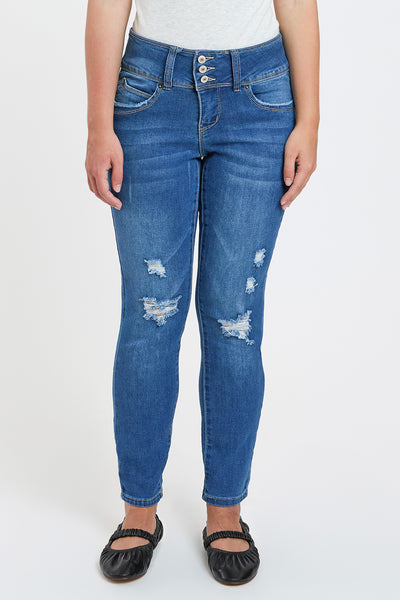 Petite Wannabettabutt 3 Button Skinny Ankle Jean , Pack 12