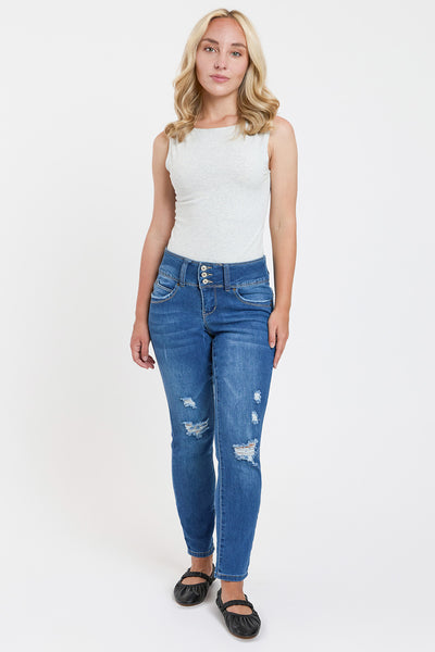 Petite Wannabettabutt 3 Button Skinny Ankle Jean , Pack 12