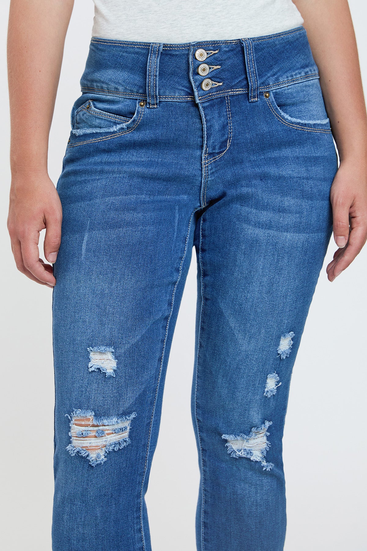 Petite Wannabettabutt 3 Button Skinny Ankle Jean , Pack 12