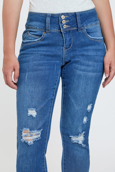 Petite Wannabettabutt 3 Button Skinny Ankle Jean , Pack 12