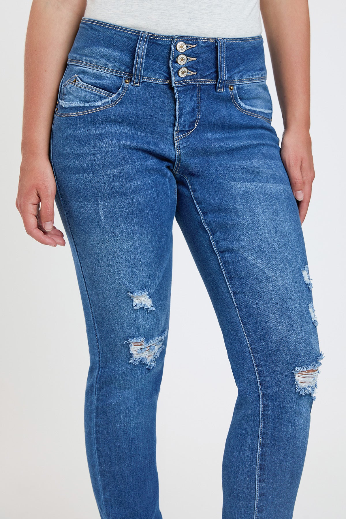 Petite Wannabettabutt 3 Button Skinny Ankle Jean , Pack 12