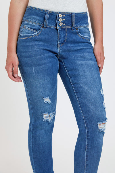 Petite Wannabettabutt 3 Button Skinny Ankle Jean , Pack 12