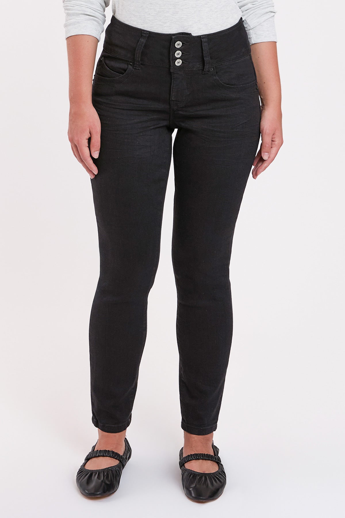 Petite Wannabettabutt 3 Button Skinny Ankle Jean , Pack 12