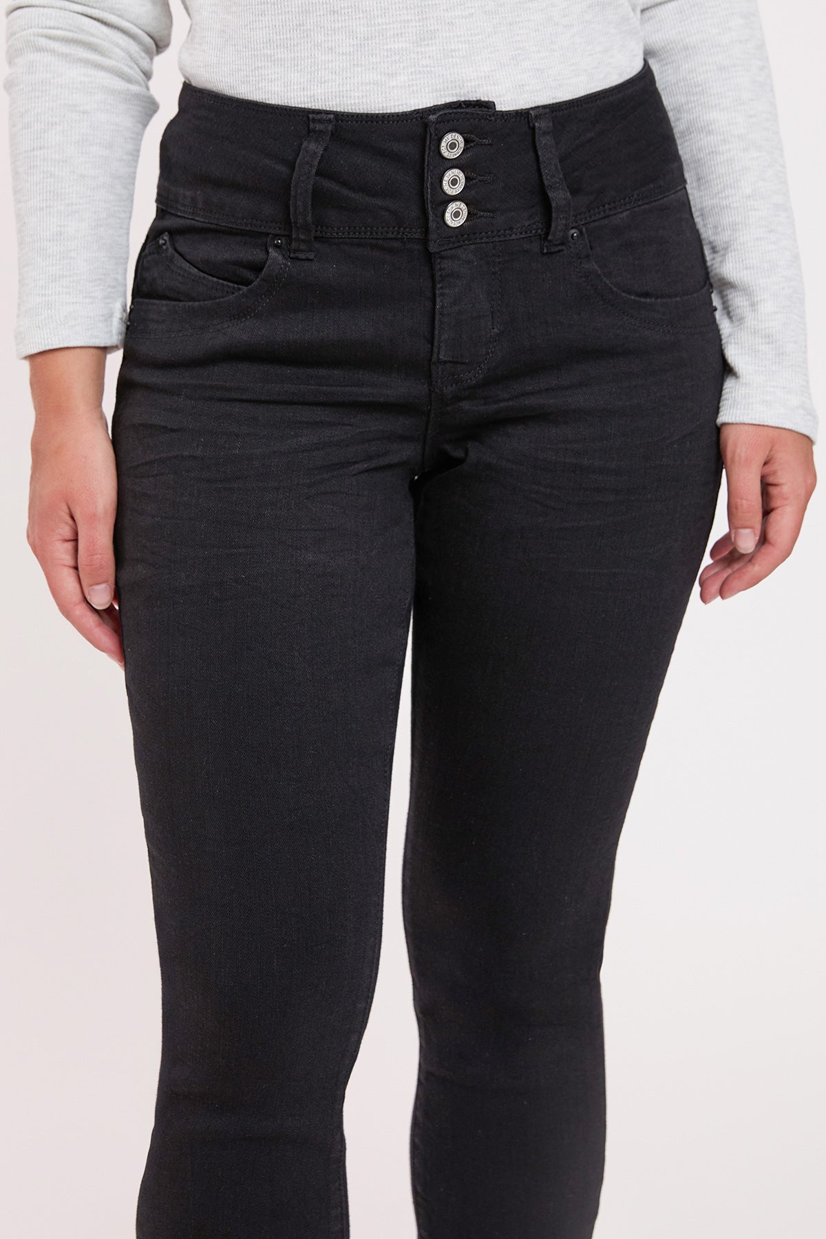 Petite Wannabettabutt 3 Button Skinny Ankle Jean , Pack 12