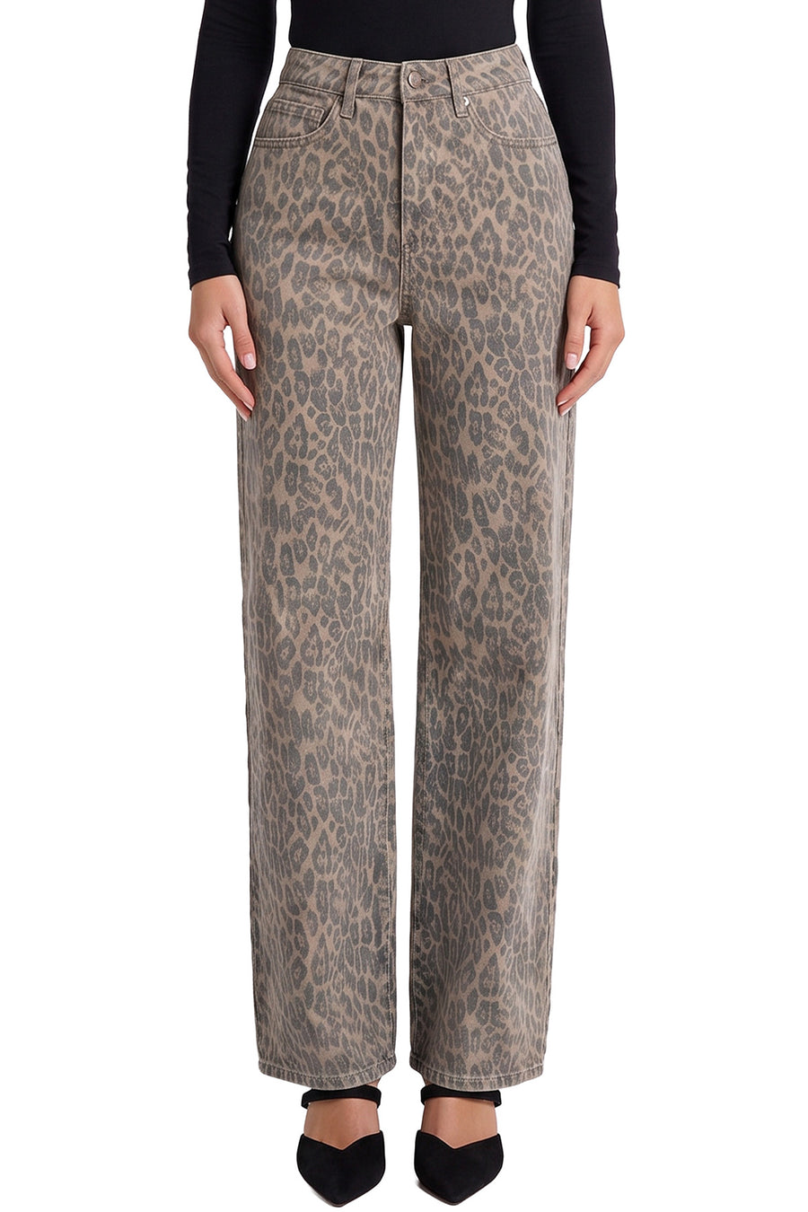 Hailey High Rise Wide Leg Printed Bull Jeans-VTGLE