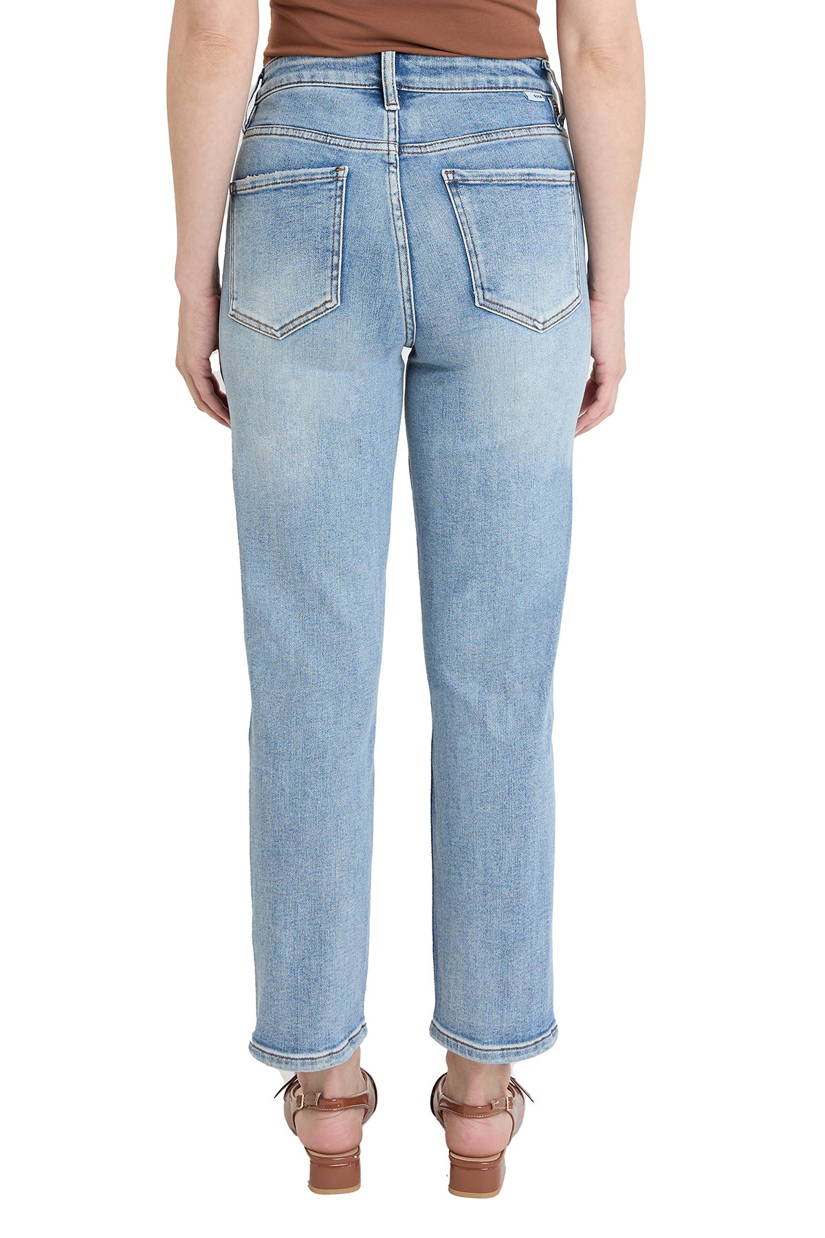 Dylan Mid Rise Asymmetric Cropped Straight Leg Jeans