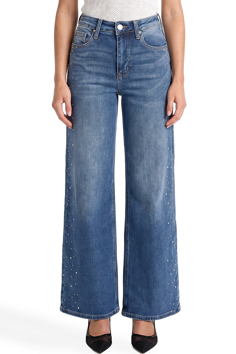 Chloe High Rise Wide Leg Jeans with Rhinestones - 08M
