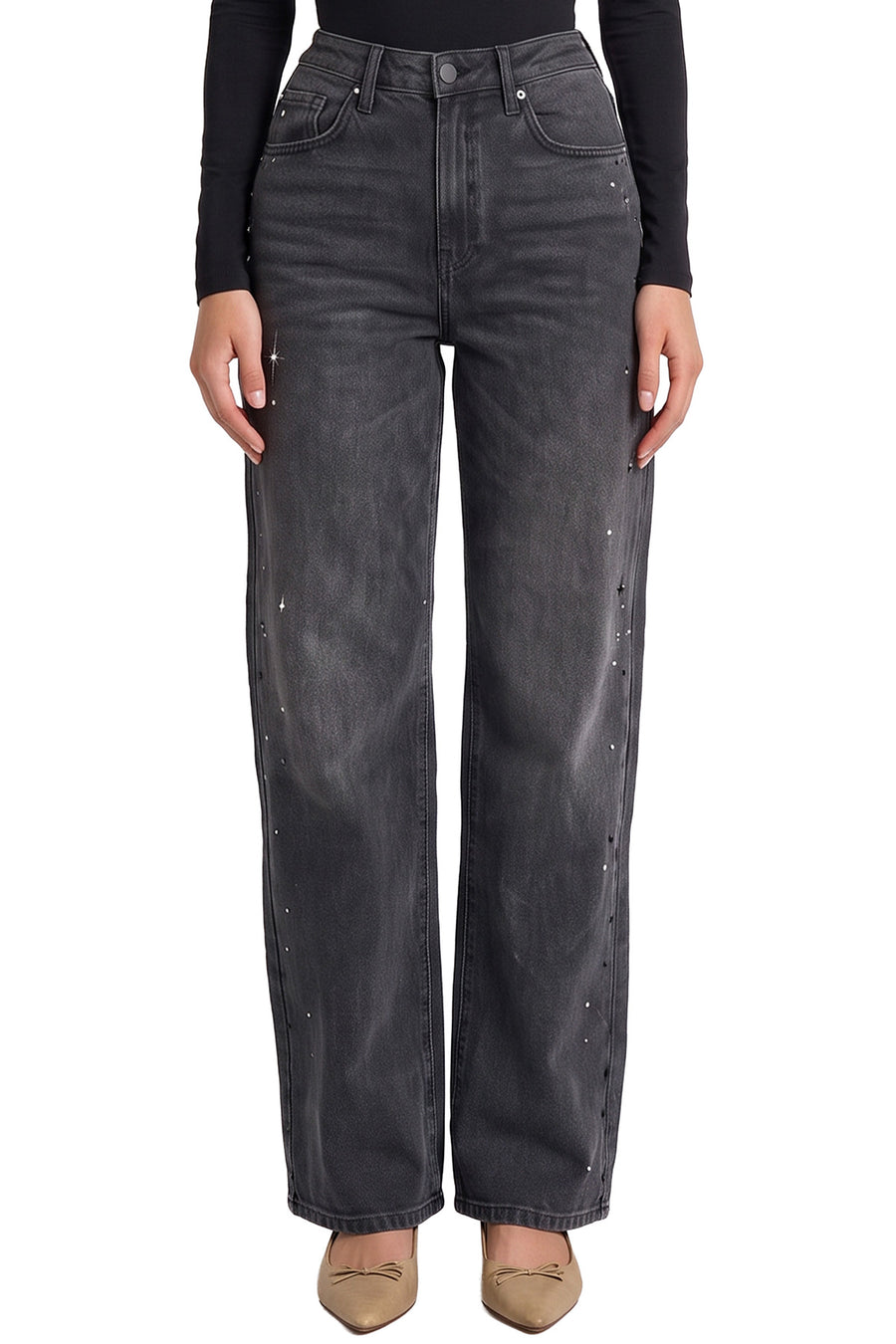 PRE-ORDER-Hailey High Rise Wide Leg Jeans with Rhinestones-RP064800