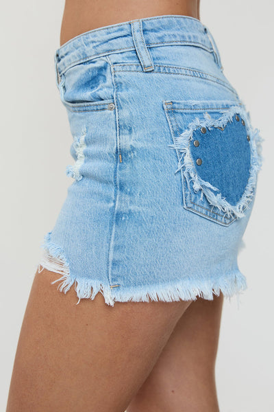 High Rise Fray Hem Shorts with Studded Hearts, Pack of 12