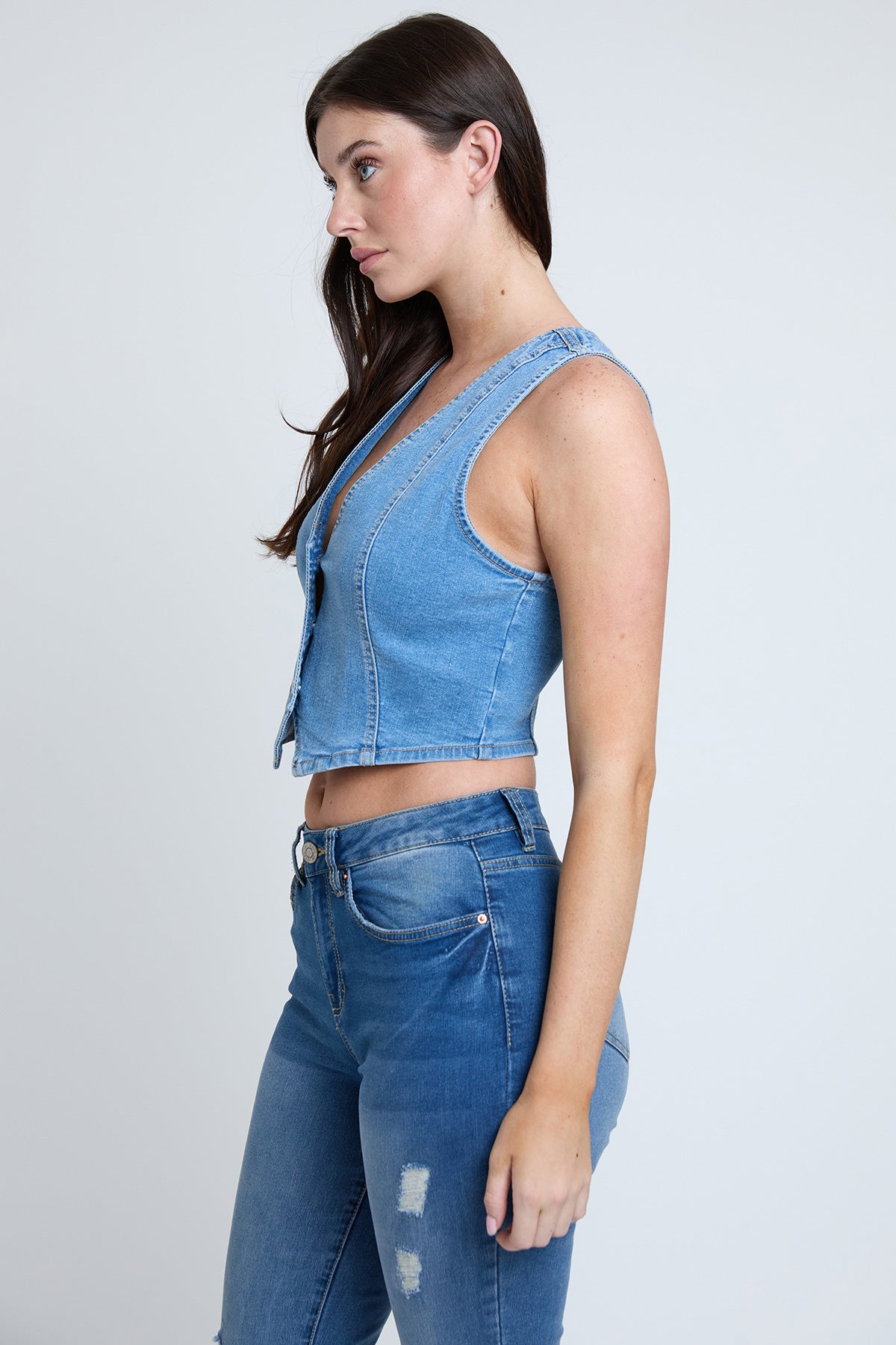 Cropped Button Front Vest , Pack of 6