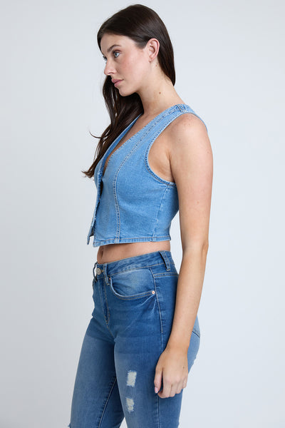 Cropped Button Front Vest , Pack of 6