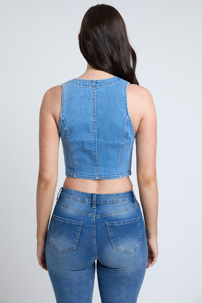 Cropped Button Front Vest , Pack of 6