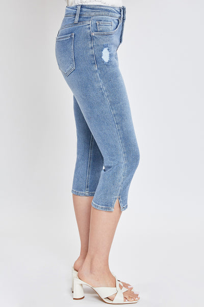 Missy Vintage Exposed Button Capri Jeans With Side Slit Hem12 Pack