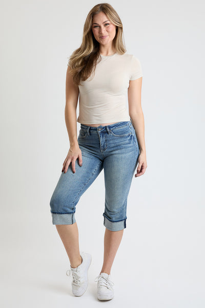Mid Rise Premium Stretch Essential Cuff Capri, Pack of 8