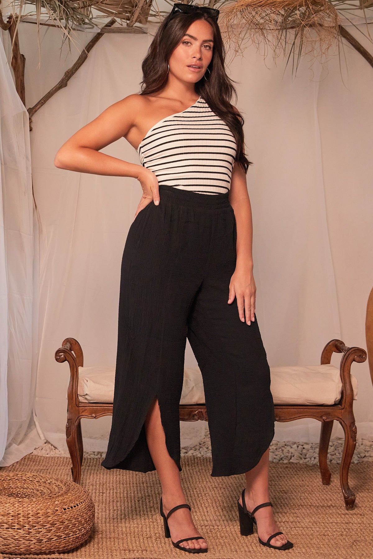 Missy Double Gauze Wide Leg Pants With Front Slit 6 Pack