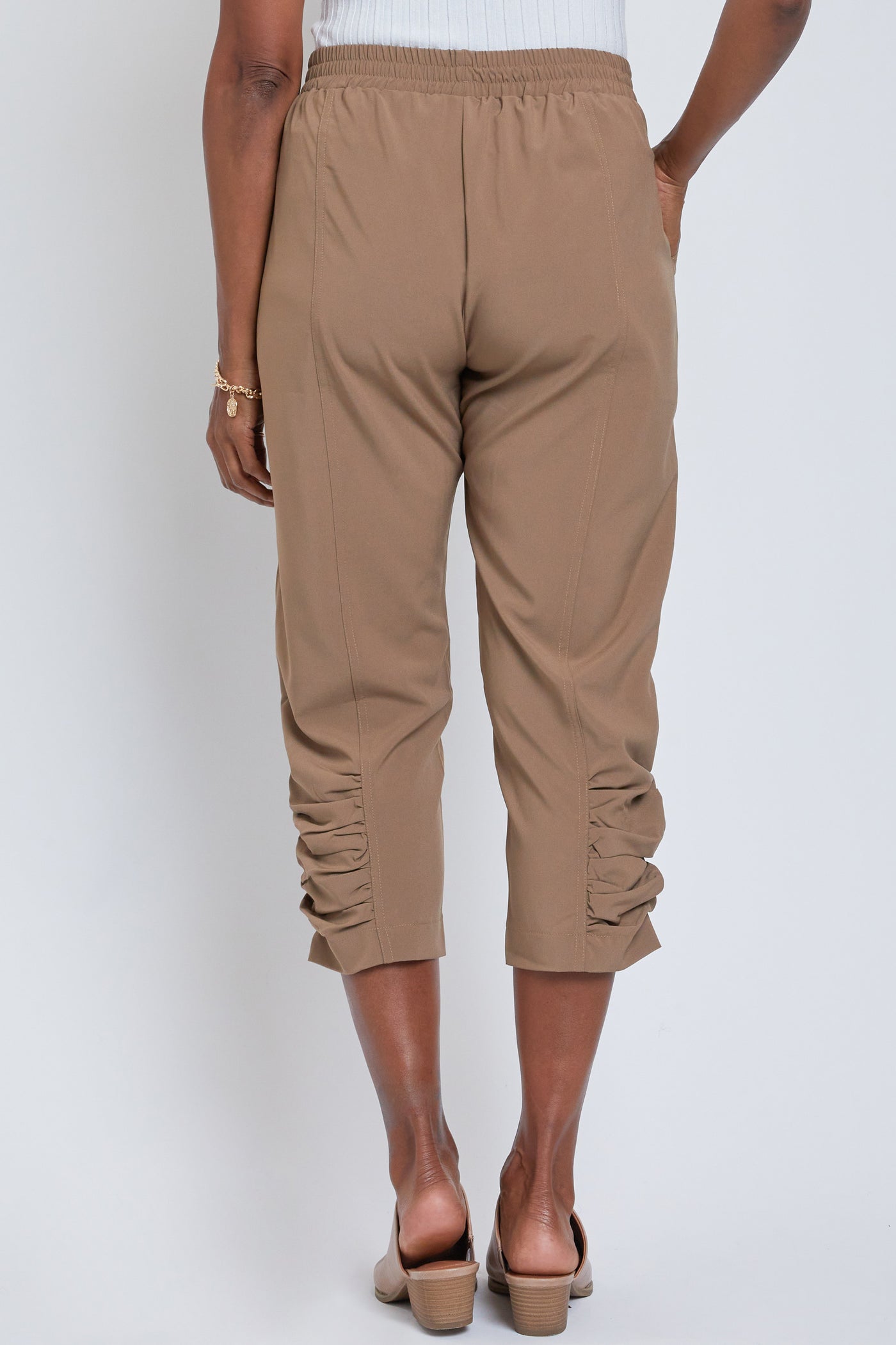 Missy Elastic Waist Techno Fabric Flood With Side Ruching Ankle Detail, Pack Of 6