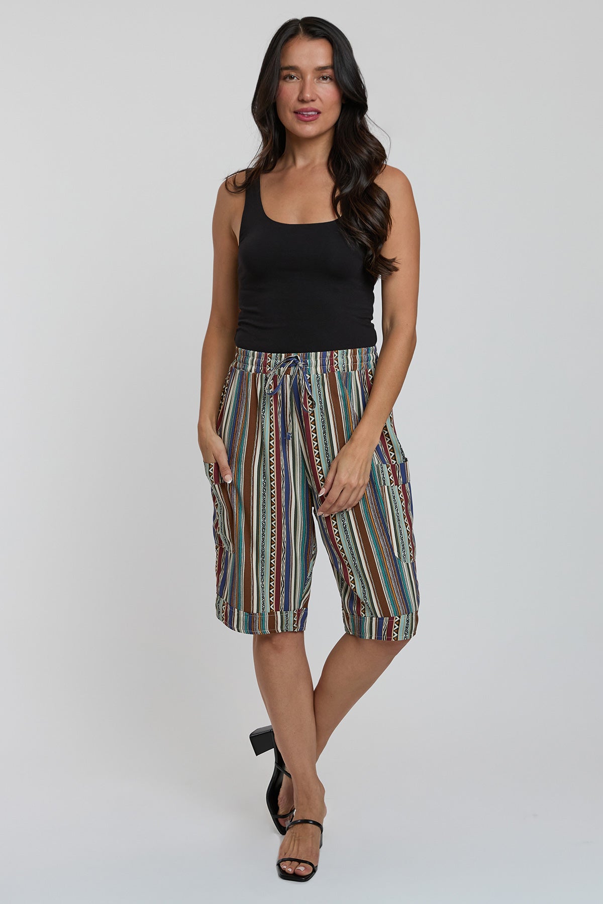Women Elastic Waist Bermuda With Patch Pockets, Pack of 6
